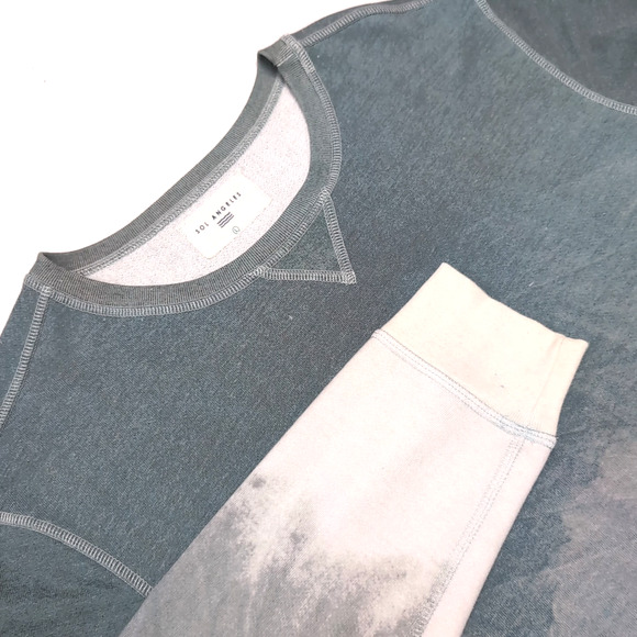 Sol Angeles Fleece Top Mens L Green Ivory Drip Dye Pullover Crew Sweatshirt USA - Picture 4 of 16